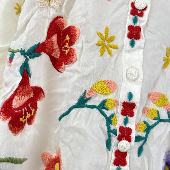 NWOT Johnny Was Texa Embroidered Floral Top Button-Down Tunic Shirt Blouse Sz S - Picture 5 of 15